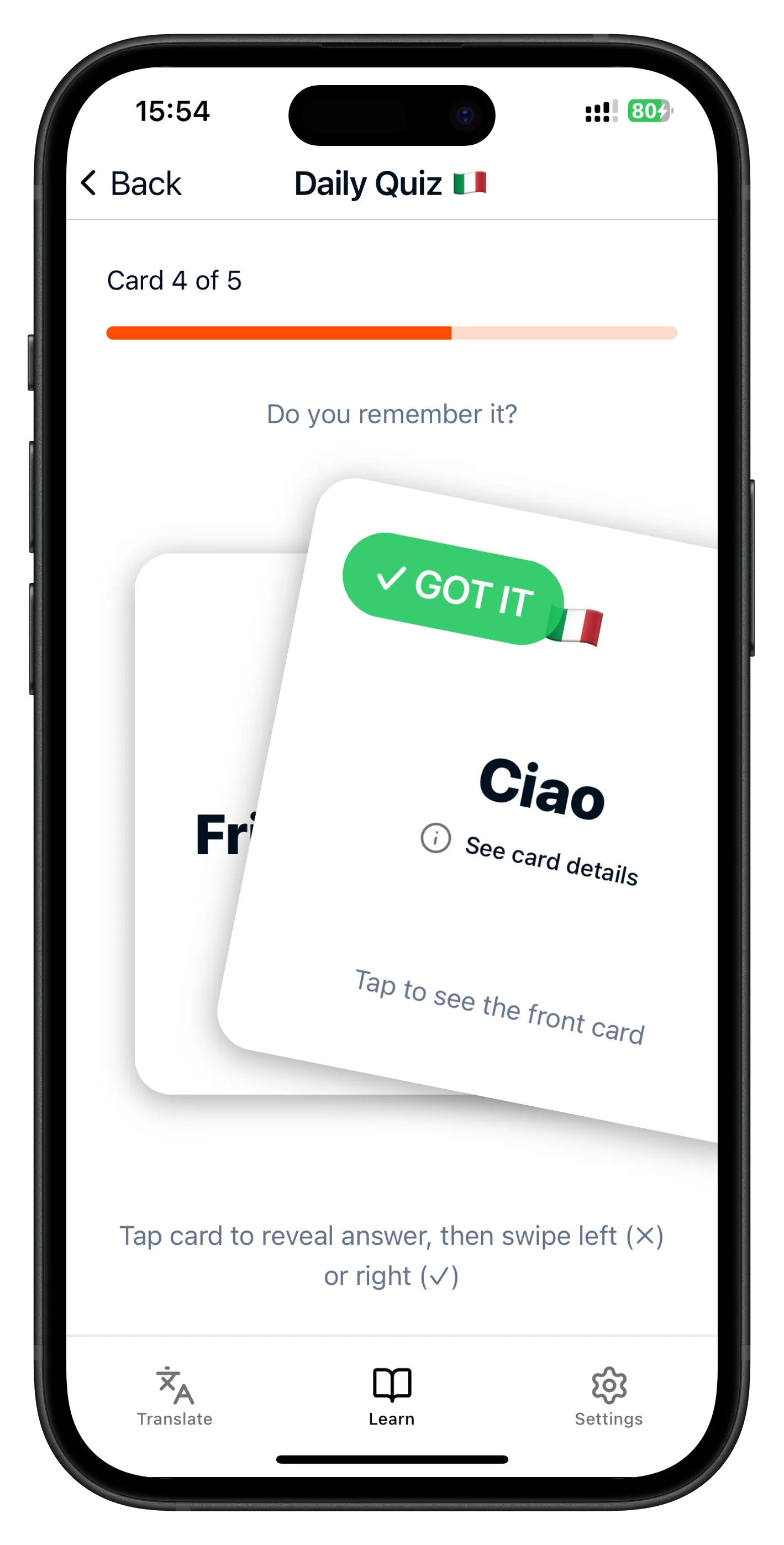 Translatez quiz UI with spaced repetition